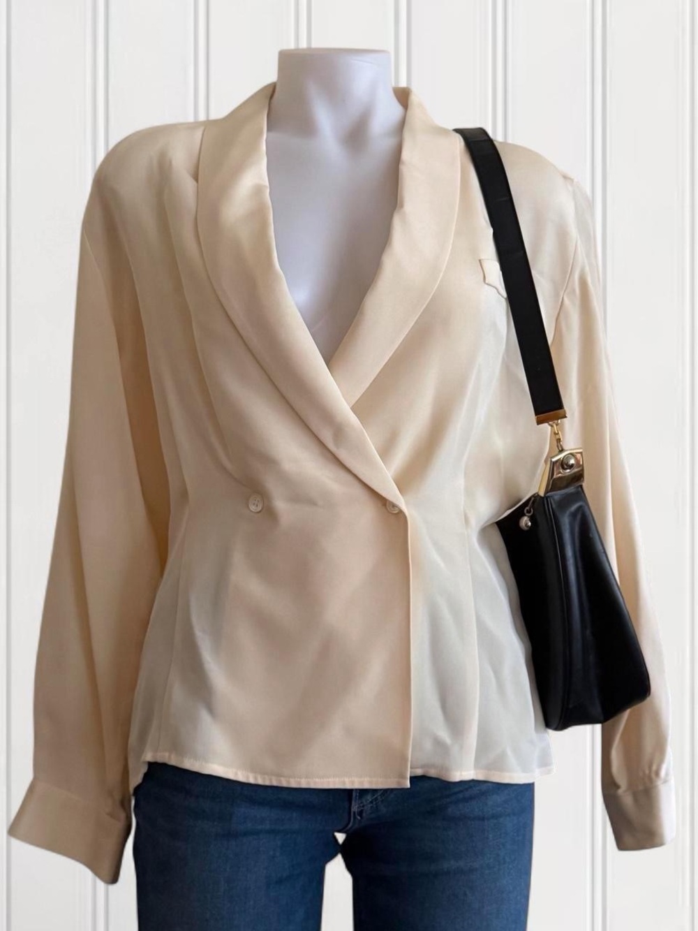 Vintage 90s Anne Klein Silk Top plunge silhouette chic workwear